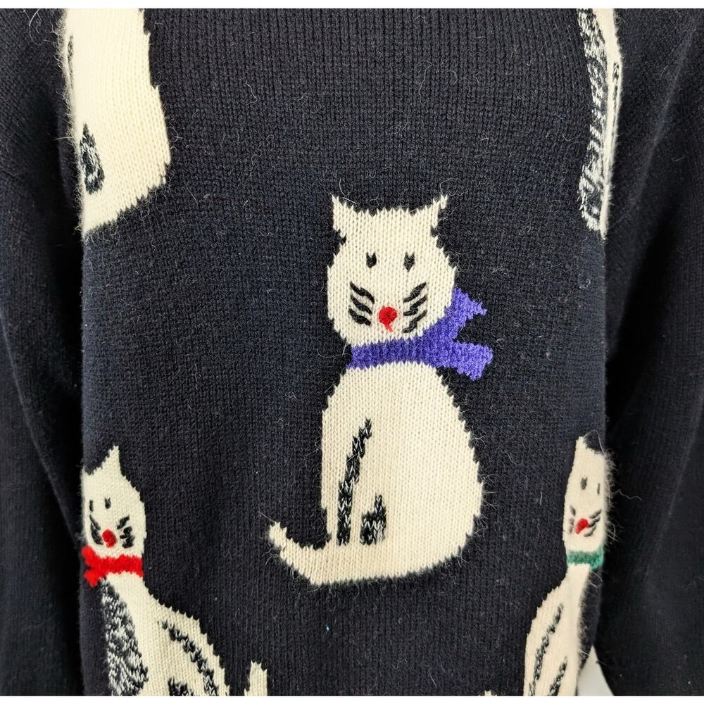 Vintage 80s Sweater Cats Colorful Black Diane Von Furstenberg Women's Size L - Picture 5 of 10